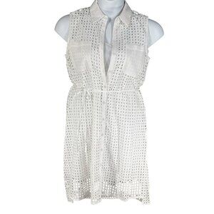 Reed NEW Women M Novelty White Eyelet Shirt Dress Button Up Preppy Cottagecore